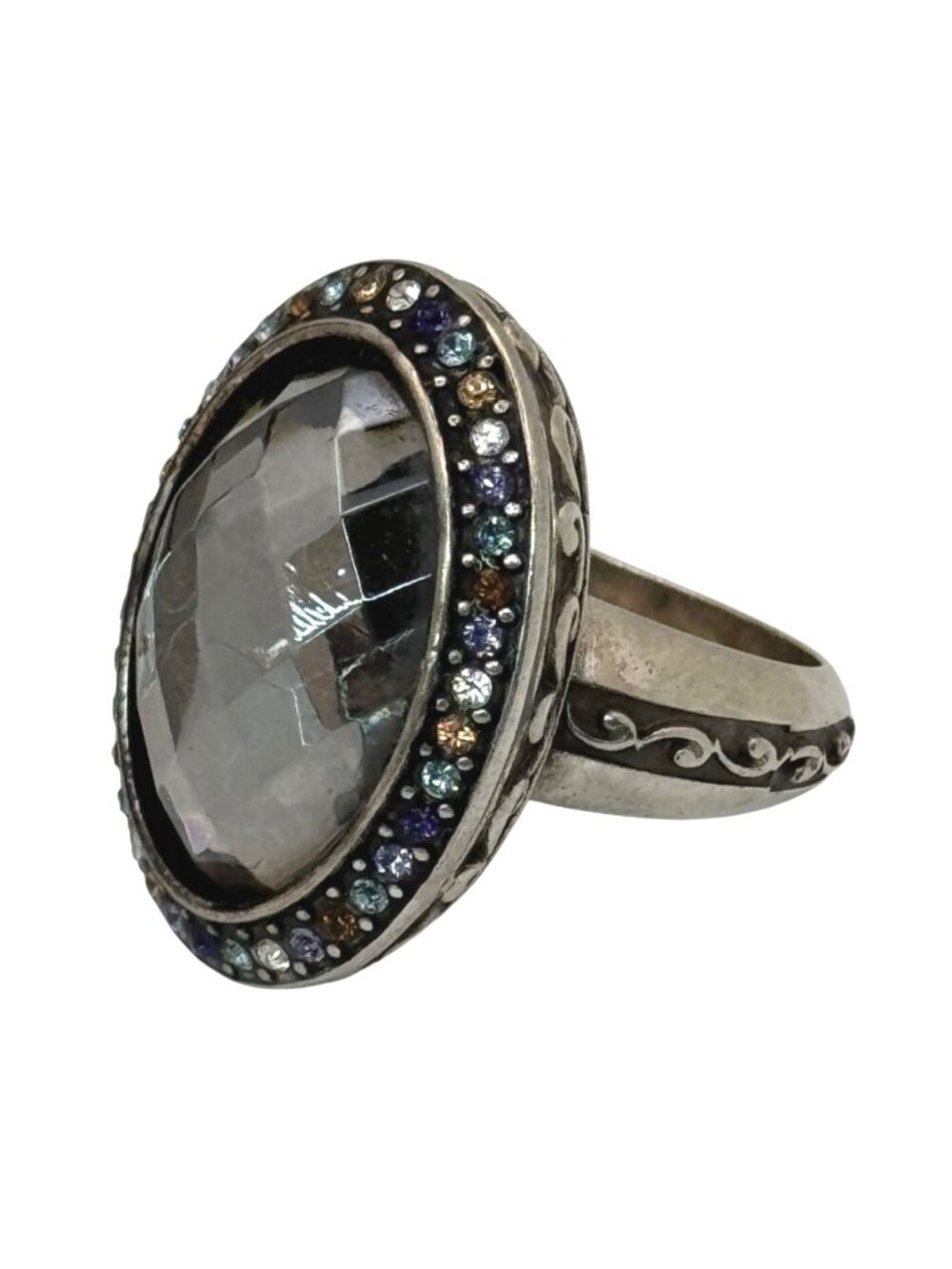 Brighton Luminescence Silver Tone Statement Ring Swarovski Crystals Clear Size 8
